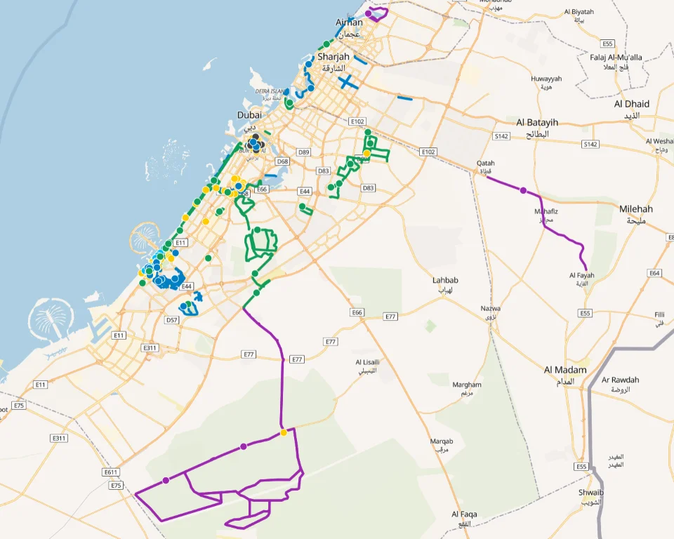 Dubai Sharjah and Ajman Cycling Tracks Map